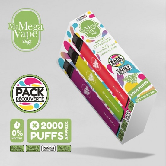 Mega Vape 2000 puffs 0mg - Ma Petite (3 τεμμάχια)